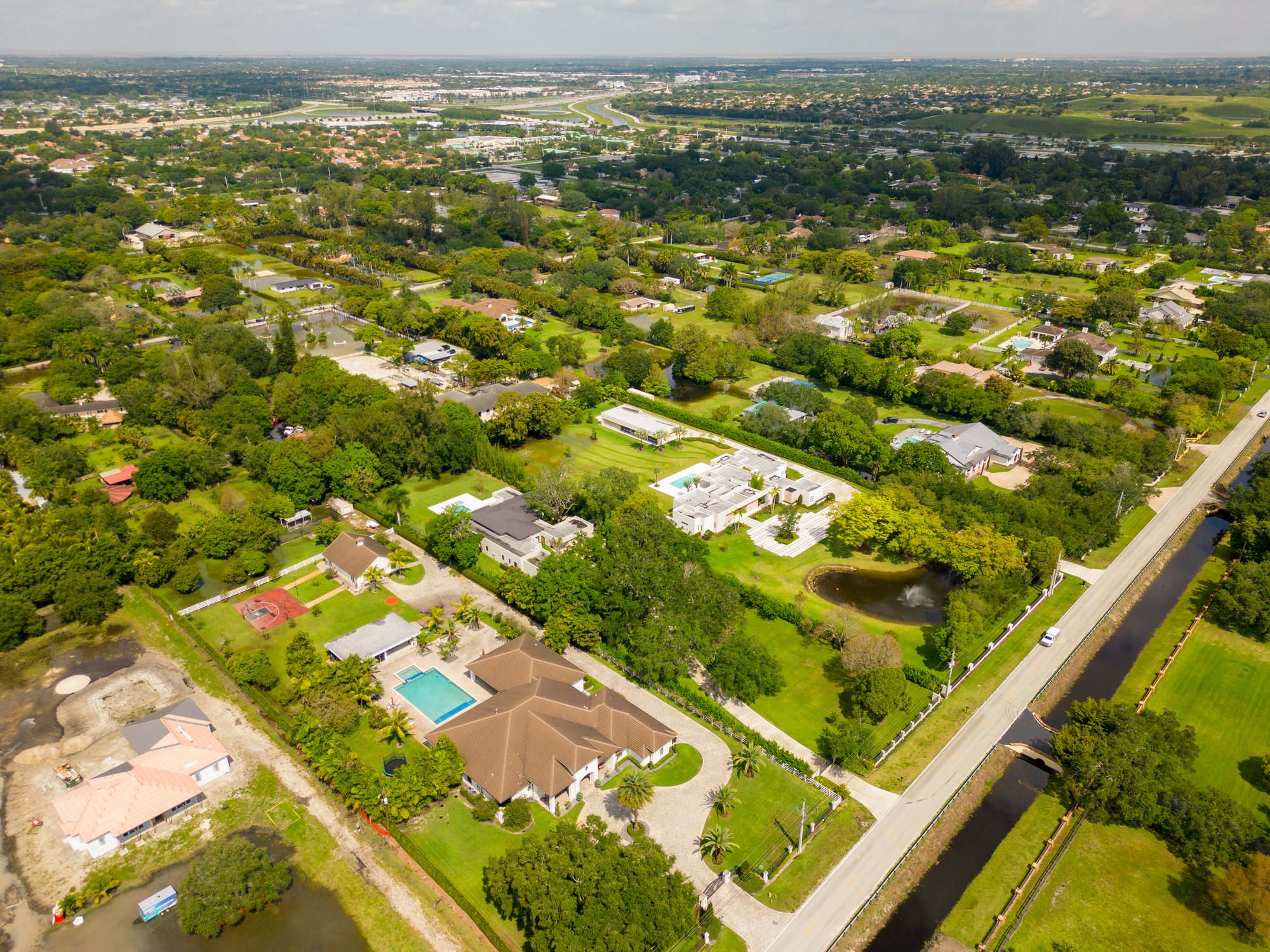 Aerial view of estate homes in Southwest Ranches, Florida