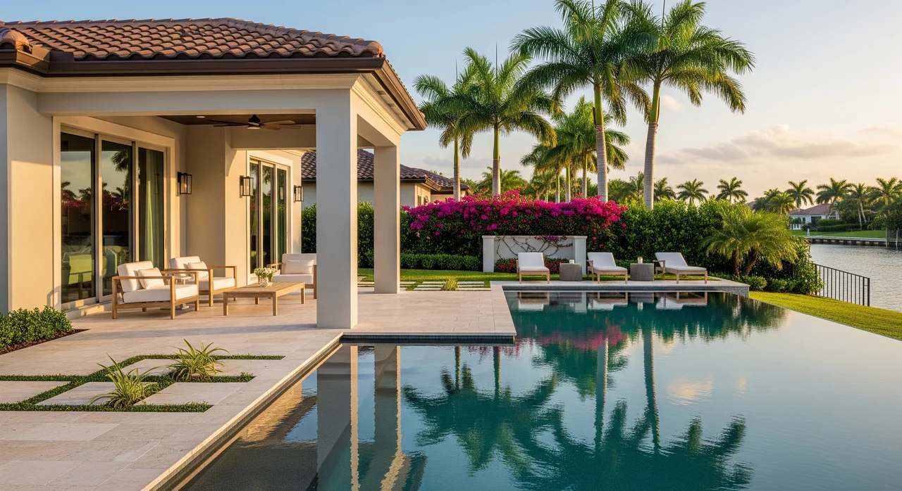 Patio and pool beside a home in Pembroke Pines, Florida
